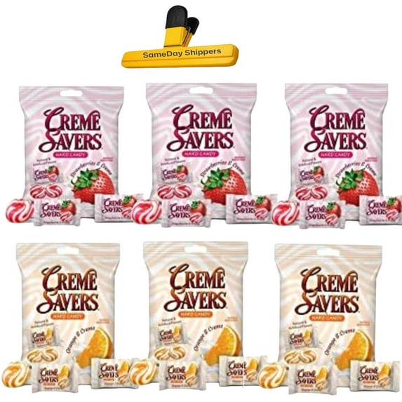 Creme Savers Candy | Strawberry and Creme Orange and Creme Hard Candy | The Original Classic Creme Savers Variety Pack | 6.25 Ounce Bags - 6 Pack