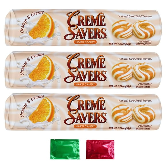 Creme Savers Hard Candy, Orange & Creme Flavor Old Fashioned Swirl Cream Candy Treat, Snacks Stocking Stuffers Gift Basket Party Favor Egg Hunt 1.76 oz Pack of 3 with 2 Snoep in Beperkte Oplage