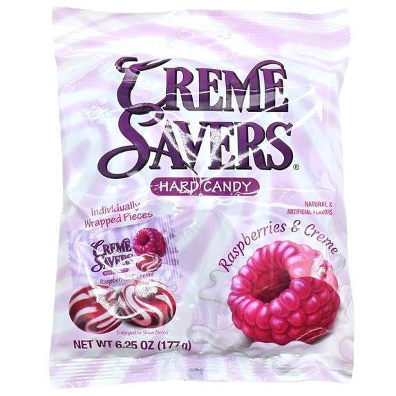 Creme Savers Hard Candy, Raspberries and Creme, 6.25 oz Bag