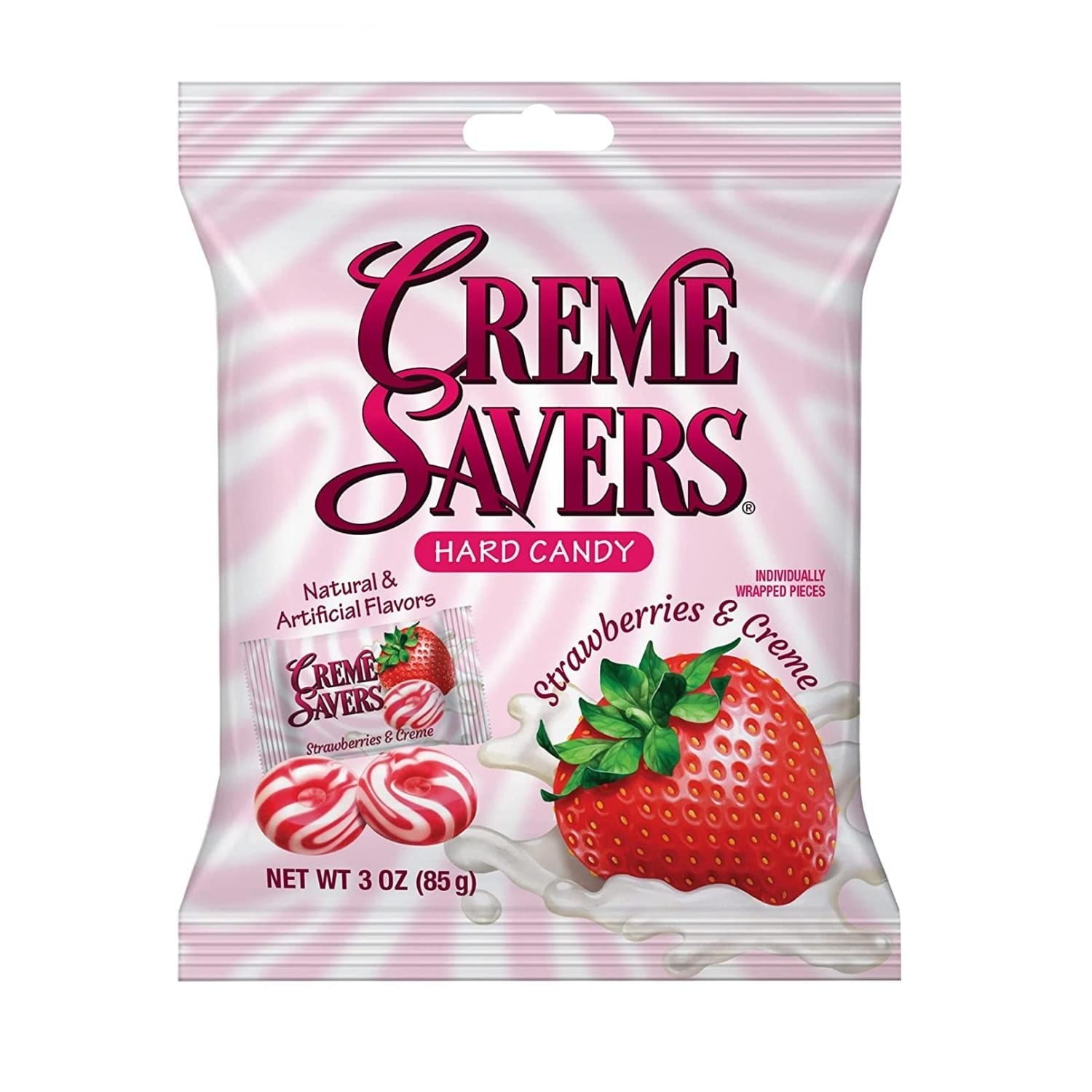 Creme Savers Strawberries and Creme Hard Candy 3 Oz, Pack of 2, Candy Treats Party Favors & Stocking Stuffer on Birthdays, Halloween, Thanksgiving, and Christmas