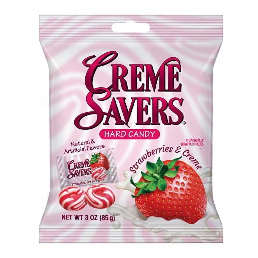 Creme Savers Strawberries and Creme Hard Candy | The Taste of Fresh Strawberries Swirled in Rich Cream | The Original Classic Creme Savers Brought To You By Iconic Candy - 3oz Bag (12 Count)