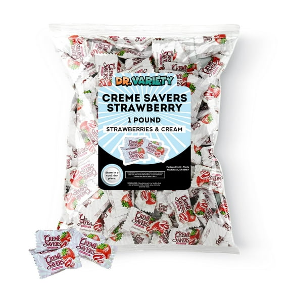 Creme Savers Strawberry Bulk (1 Pound) - Strawberries and Creme Hard Candy - Pink Candy Bulk, Strawberry Candies, Individually Wrapped Hard Candy