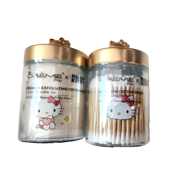Creme Shop Hello Kitty Chic Reusable Jar Set with Cotton Pads & Swabs