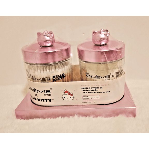 Creme Shop Hello Kitty Chic Reusable Jar Set with Cotton Pads & Swabs-Matte PINK