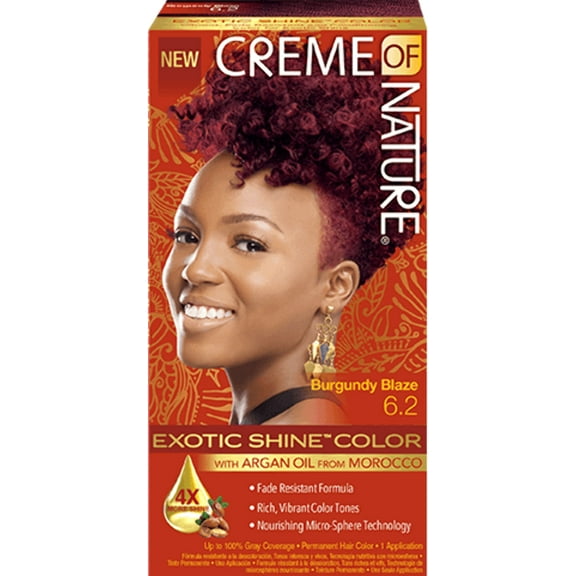 Exotic Shine Hair Color by Creme of Nature, 6.2 Burgundy Blaze, with Argan Oil from Morocco, 1 Application