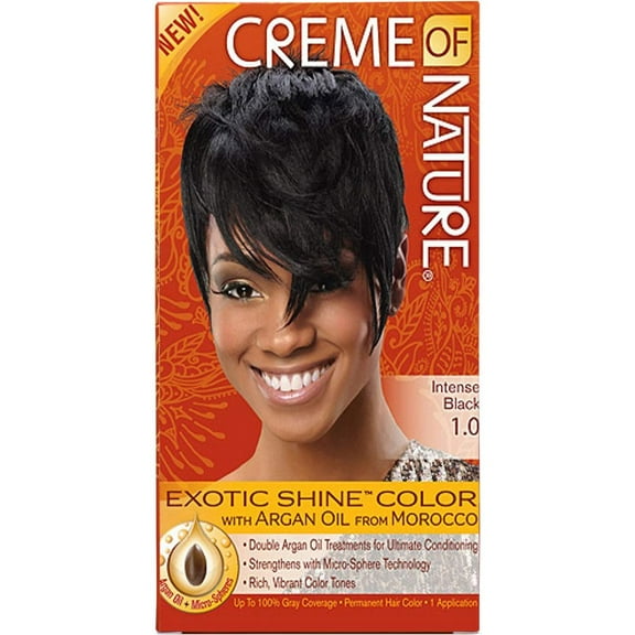 Creme of Nature Exotic Shine Color Intense Black 1.0 Permanent Hair Color, 1 application