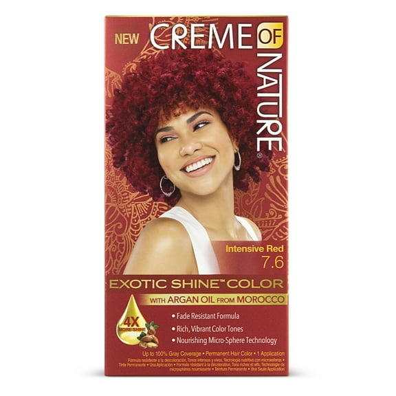 Creme of Nature Exotic Shine Color Intensive Red 7.6 Permanent Hair Color, 1 Application, Unisex