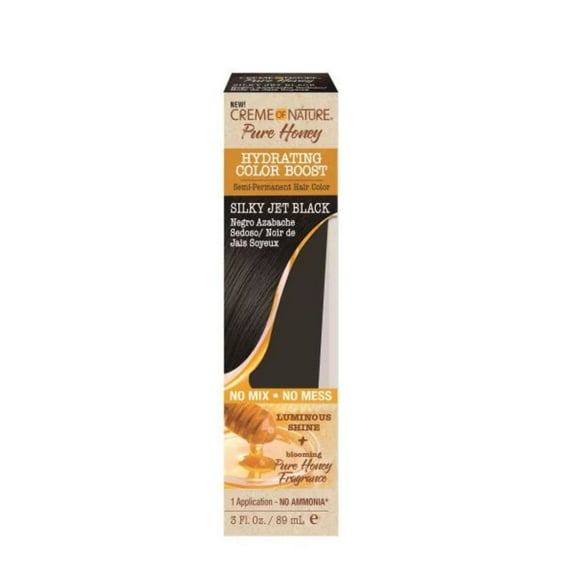 Creme of Nature Pure Honey Hydrating Color Boost Semi Permanent Hair Color Silky Jet Black, 3 oz.