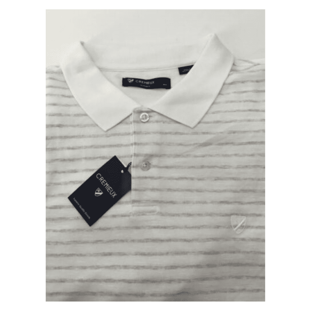 Cremieux Classics Cotton Pale White/Grey Striped Polo Shirt Size