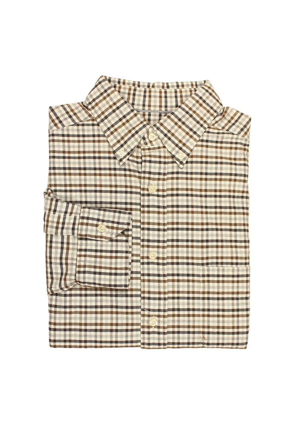 Men's Big & Tall Full-Fit Easy-Care Long Sleeve Oxford Shirt with Pocket (Brown Black Gray, XX-Large Tall, 2XT)