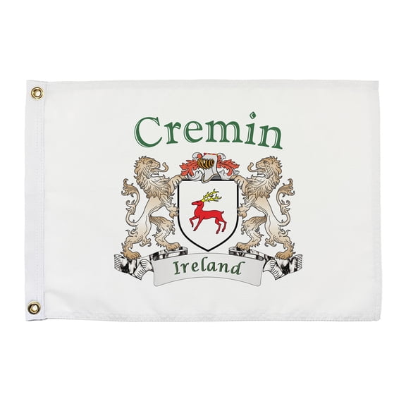 Cremin Irish Coat of Arms Small White Flag - 16"x10.5" inches