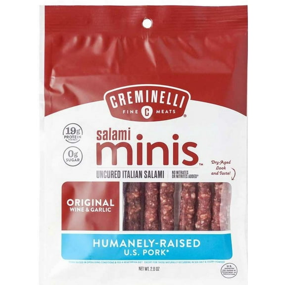 Creminelli Fine Meats Salami Minis Original Wine and Garlic Uncured Italian Salami, 2.6 Ounce -- 12 per case
