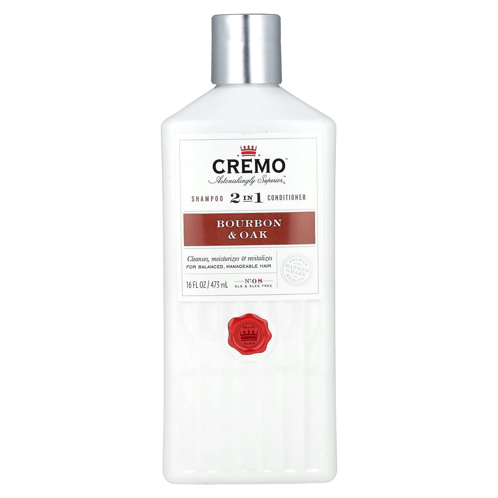 Cremo 2In1 Hair Shampoo & Conditioner, Bourbon & Oak, 16 fl oz