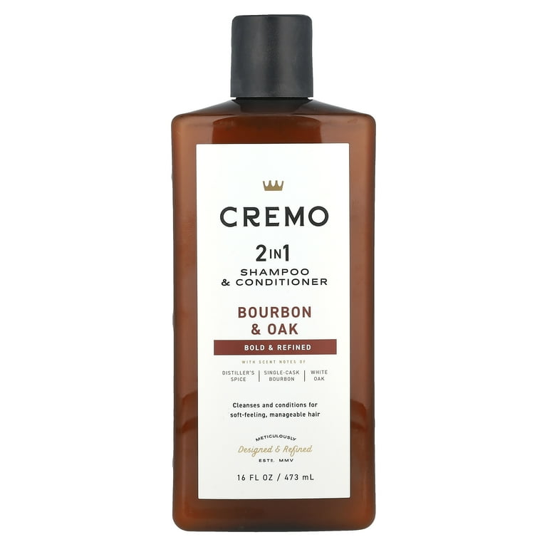Cremo 2-In-1 Hair Shampoo & Conditioner, Bourbon & Oak, 16 fl oz