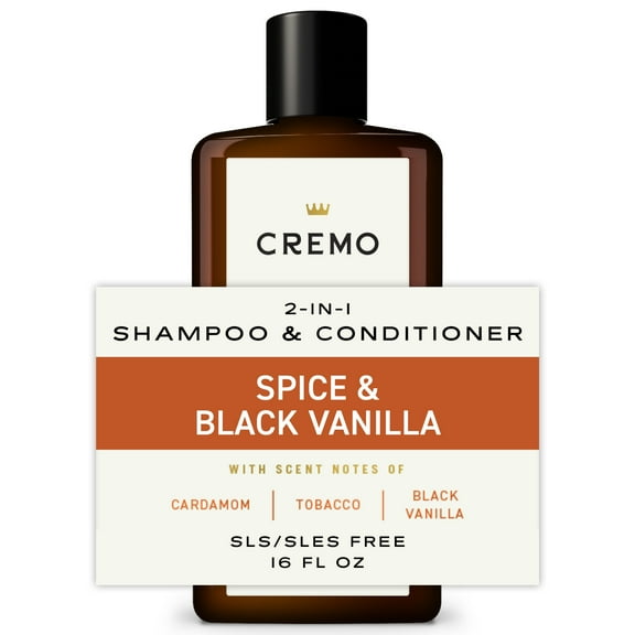 Cremo 2-in-1 Men's Shampoo & Conditioner, Spice & Black Vanilla Scent, 16 fl oz