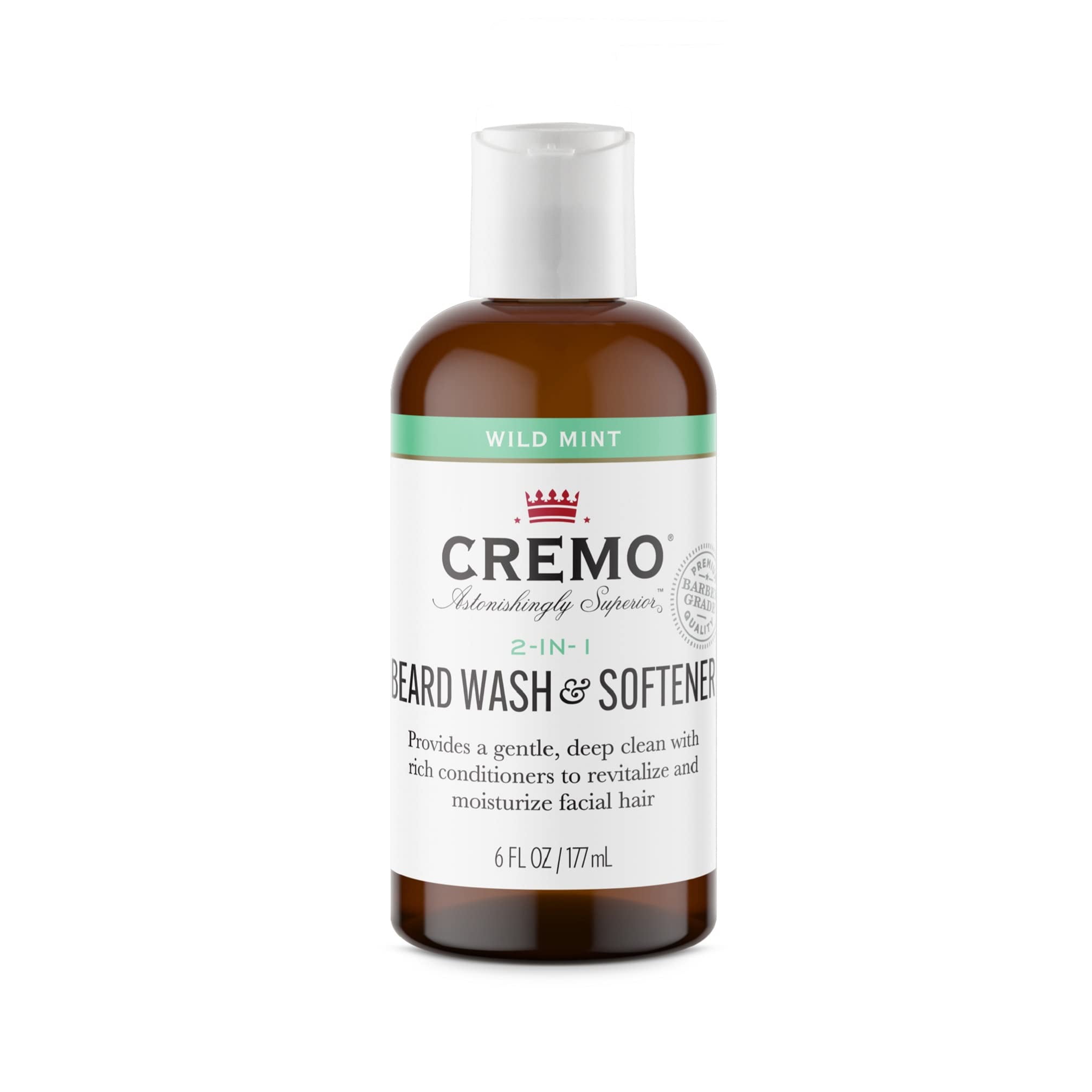 Cremo 2-in-1 Mint Blend Beard Wash & Softener, Cleans and Conditions All Lengths of Facial Hair, 6 Oz.