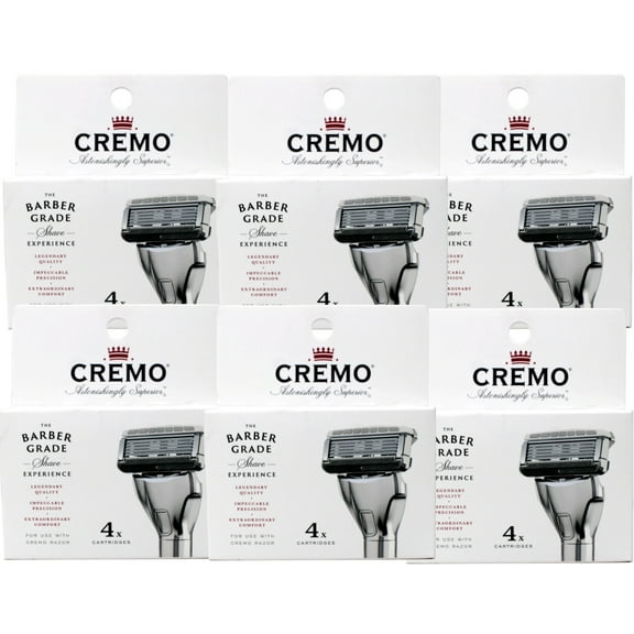 Cremo 5-Blade Barber Grade Mens Razor Cartridge Refills 4 Count - 6 Pack