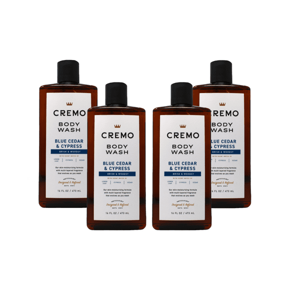 Cremo All Season Body Wash No. 4, Blue Cedar & Cypress, 16 Fl. Oz. - Pack of 4