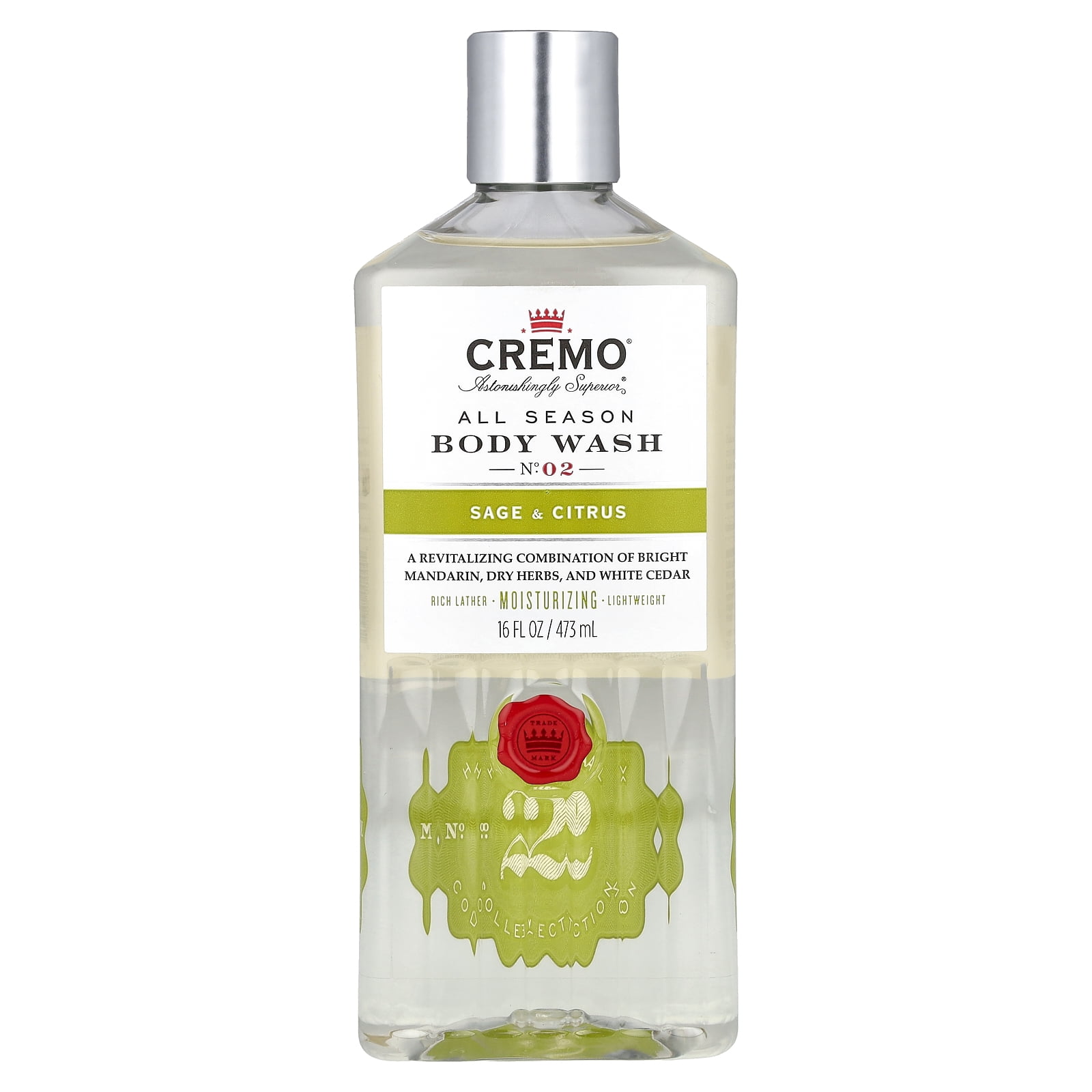 Cremo All Season Moisturizing Body Wash, Sage & Citrus, 16 oz