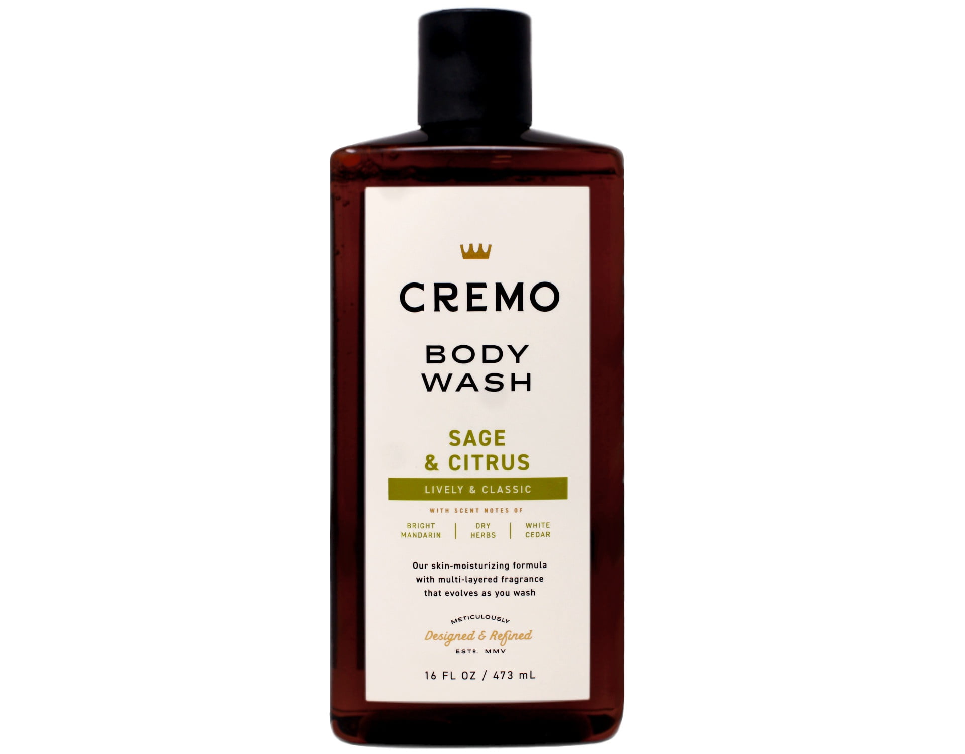 Cremo Body Wash for Men, Sage & Citrus Bright Mandarin, Dry Herbs & White Cedar, 16 Fl Oz