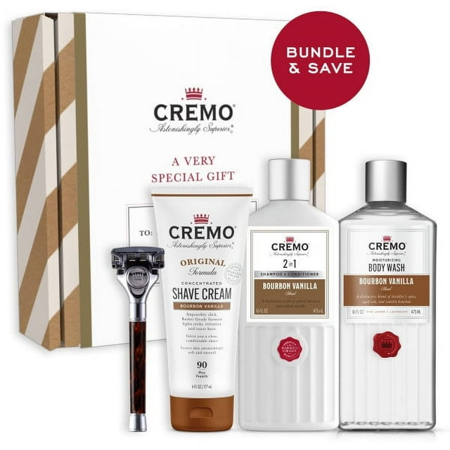 Cremo Allover Mens Gift Set, Bourbon Vanilla Scent Collection Includes 1 Bodywash, 1 2in1