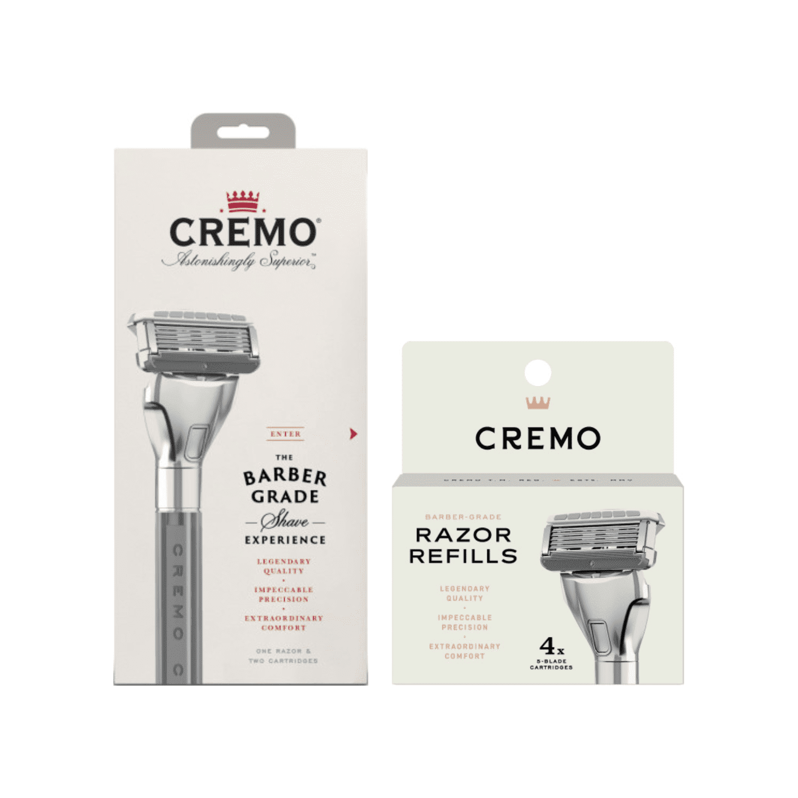 Cremo Barber Grade Razor & Durable Steel Razor Refill Cartridges Variety Pack