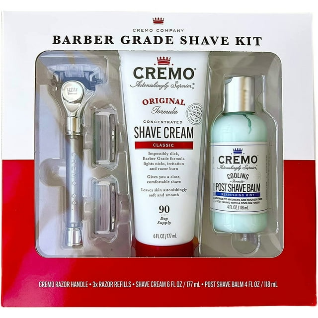 Cremo Barber Grade Shave Kit with Razor, Cream, Balm & Refill