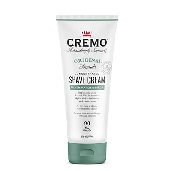 Cremo Barber Grade Silver Water & Birch Shave Cream, Astonishingly Superior Ultra-Slick Shaving Cream Fights Nicks, Cuts and Razor Burn, 6 Fl Oz