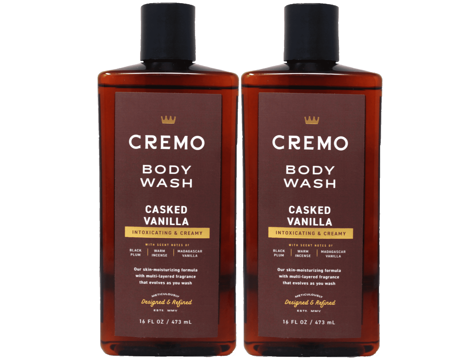 Cremo Casked Vanilla Body Wash for Men, Rich-Lathering Shower Gel, Black Plum, Warm Incense & Madagascar Vanilla Scent, 16 fl oz Pack of 2
