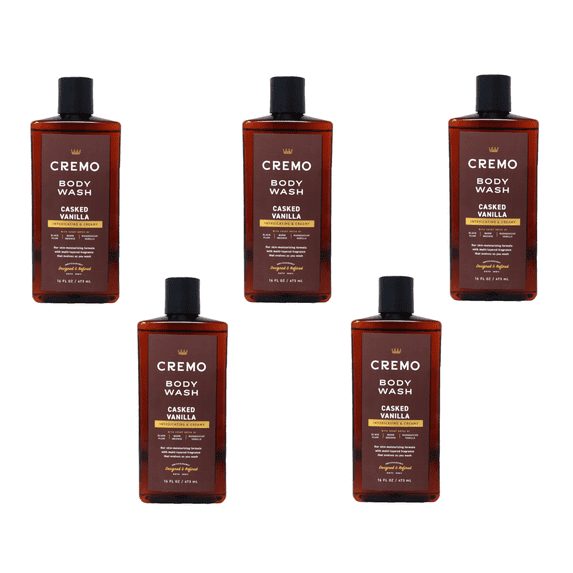 Cremo Casked Vanilla Body Wash for Men, Rich-Lathering Shower Gel, Black Plum, Warm Incense & Madagascar Vanilla Scent, 16 fl oz Pack of 5
