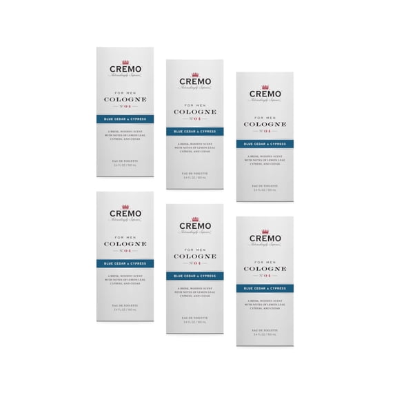 Cremo Cologne For Men, Blue Cedar & Cypress 3.4 Fl. Oz. - Pack of 6