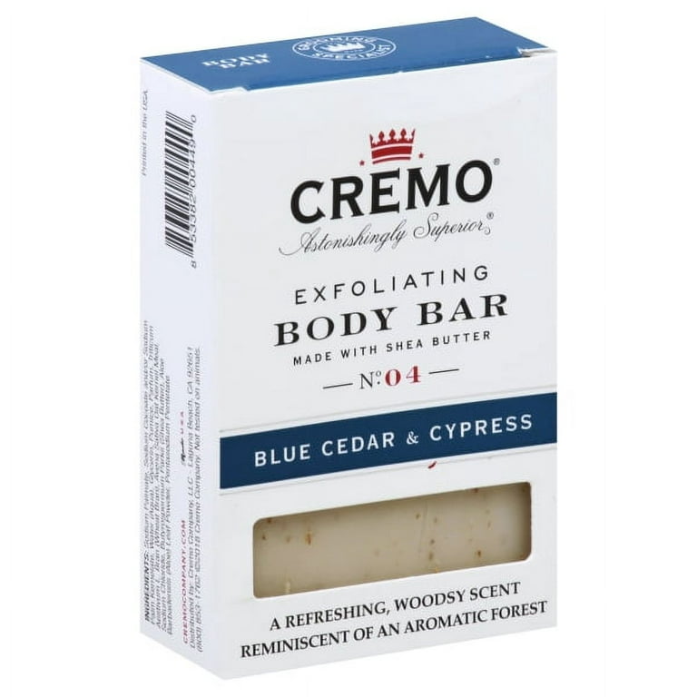 Cremo Exfoliating Body Bar Soap No. 4 BLUE CEDAR & CYPRESS 6 oz w/ Shea  Butter