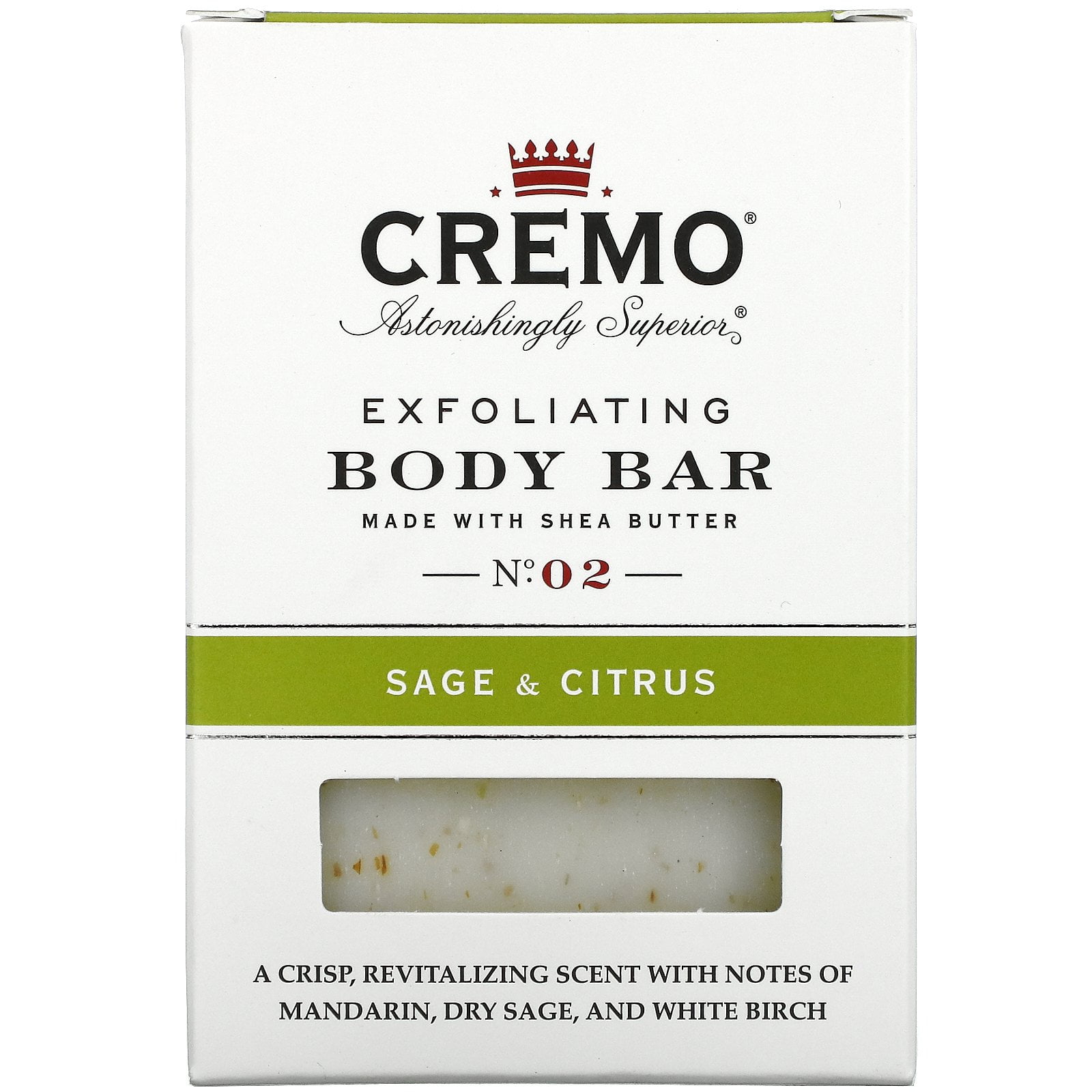 Cremo Exfoliating Body Bar, No. 02, Sage & Citrus, 6 oz (170 g)