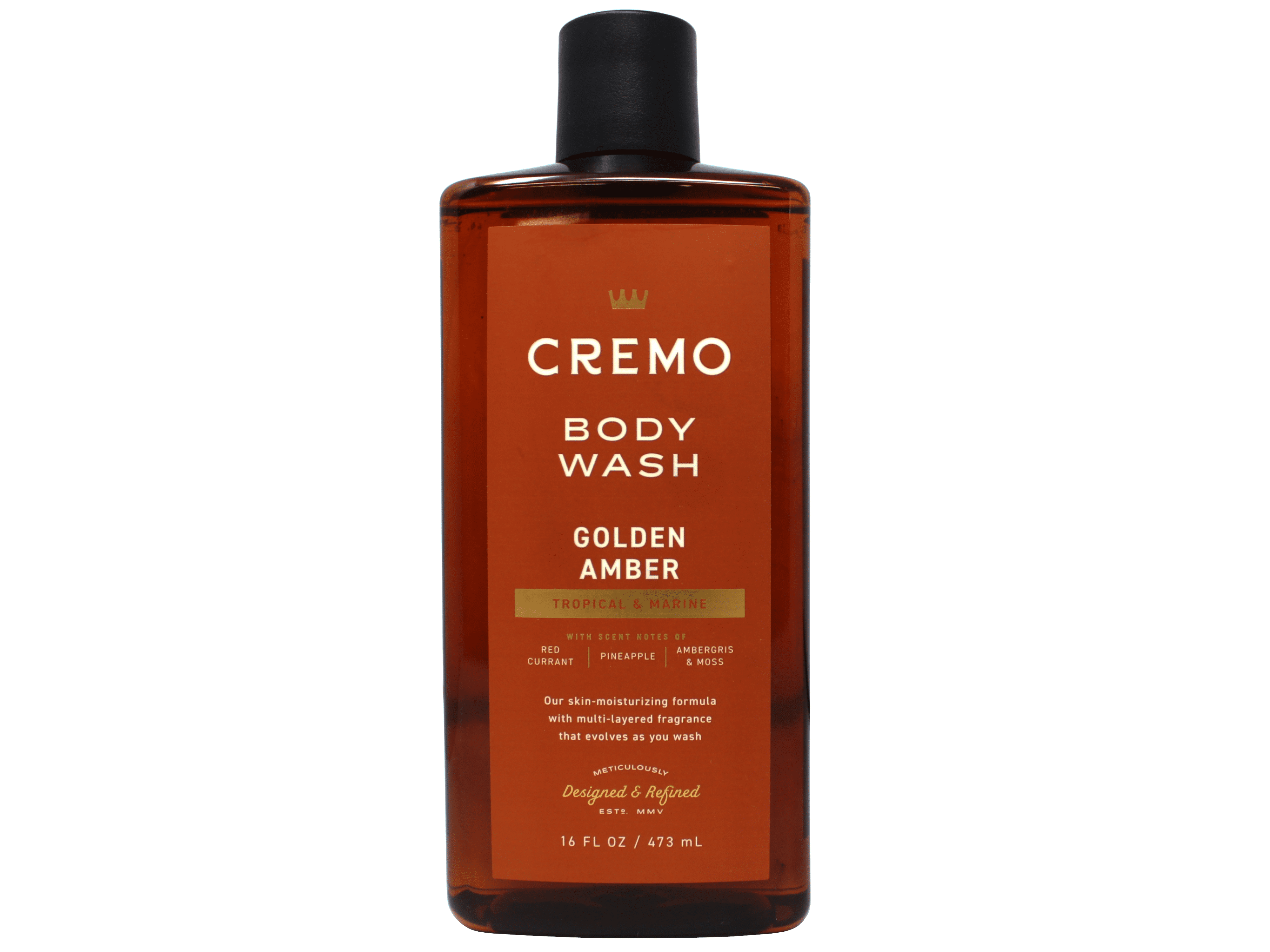 Cremo Golden Amber Body Wash for Men, Tropical & Marine with Scent Notes of Red Currant, Pineapple, Ambergris, and Moss, 16 FL OZ - 2 Pack