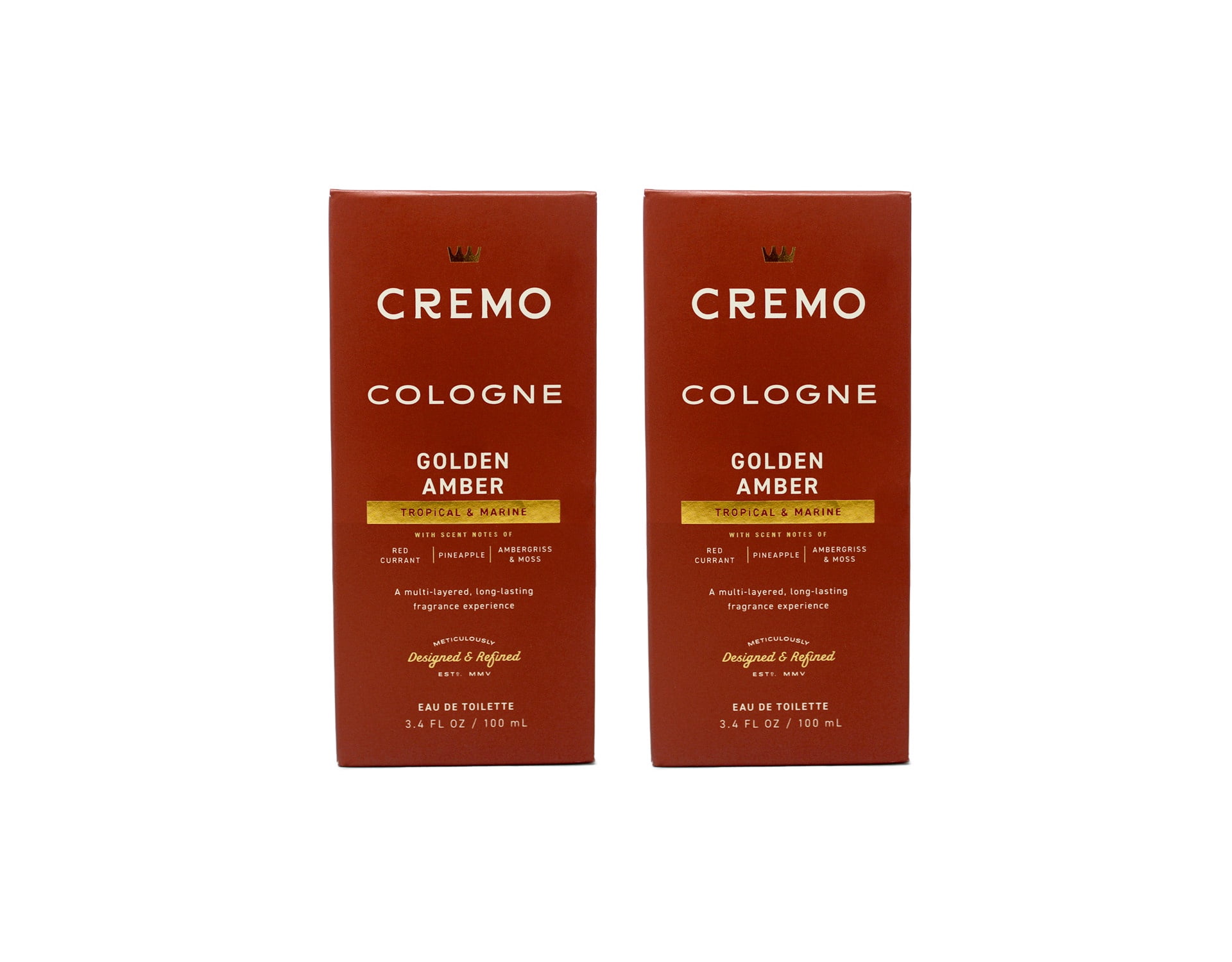 Cremo Golden Amber Cologne for Men, Men’s Fragrance Spray with Red Currant, Pineapple, Ambergris & Moss, 3.4 fl oz Pack of 2