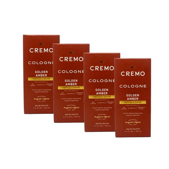 Cremo Golden Amber Cologne for Men, Mens Fragrance Spray with Red Currant, Pineapple, Ambergris & Moss, 3.4 fl oz Pack of 4