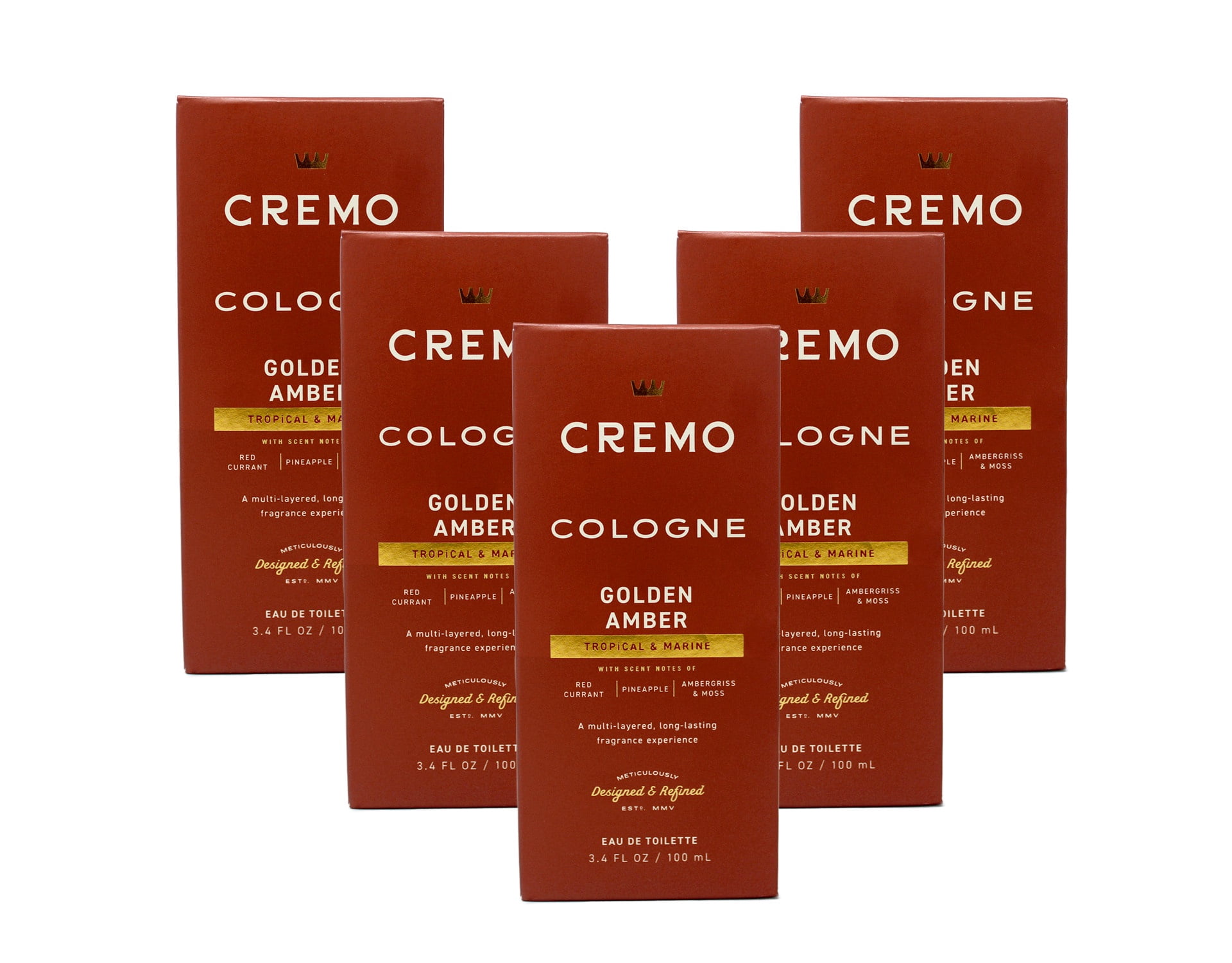 Cremo Golden Amber Cologne for Men, Men’s Fragrance Spray with Red Currant, Pineapple, Ambergris & Moss, 3.4 fl oz Pack of 5