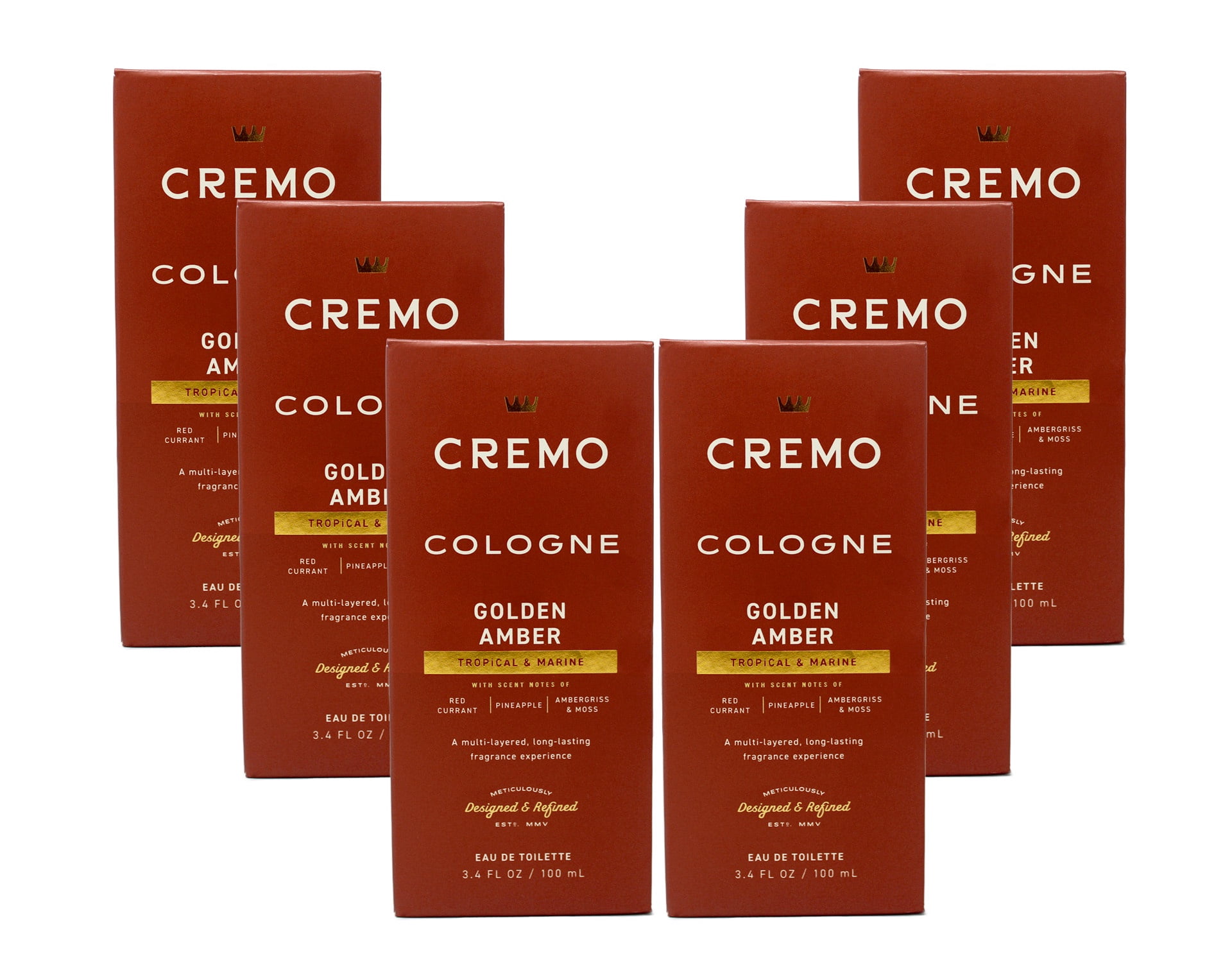 Cremo Golden Amber Cologne for Men, Men’s Fragrance Spray with Red Currant, Pineapple, Ambergris & Moss, 3.4 fl oz Pack of 6