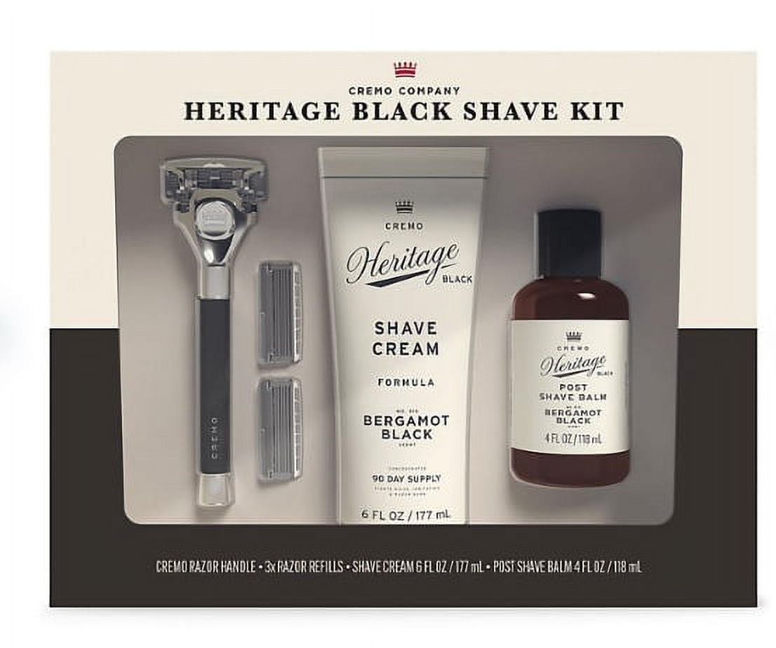 Cremo Heritage Barber Set Black Shave Kit with Razor, Refills, Cream & PostShave Balm