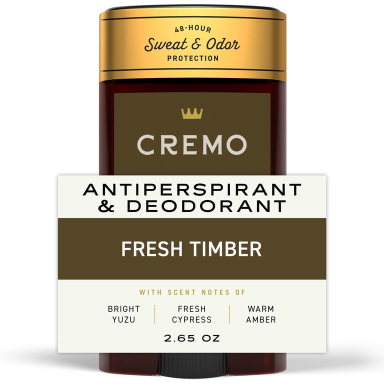 Cremo Men's Deodorant & Antiperspirant, Fresh Timber Scent, 2.65
