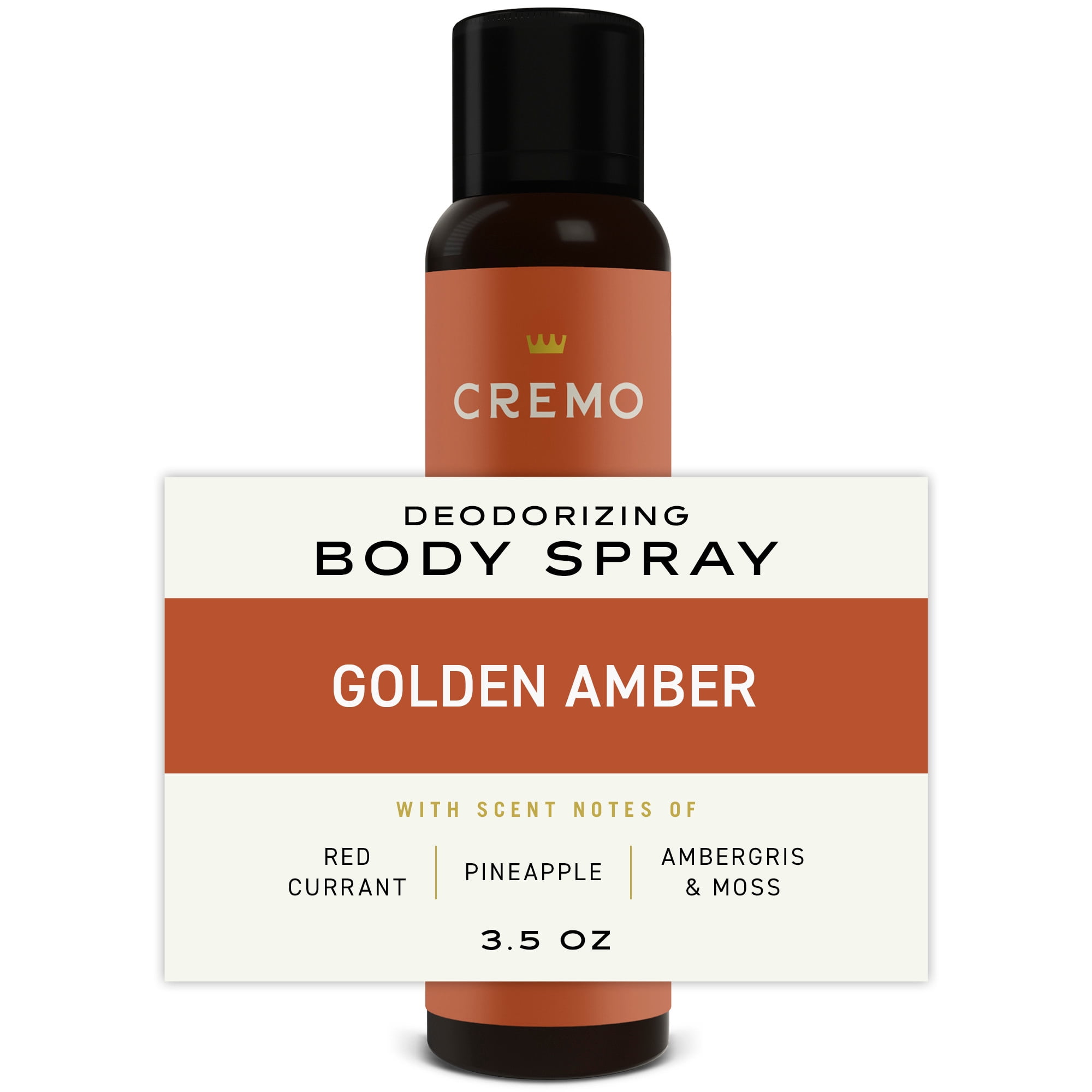 Cremo Body Spray Deodorant for Men, Golden Amber Scent, 3.5 oz