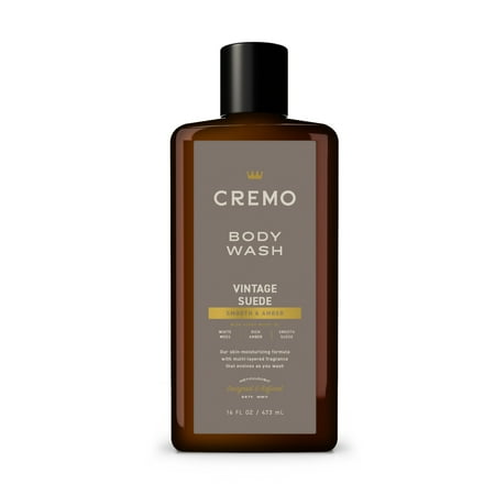Cremo Vintage Suede Body Wash with Scent Notes of White Moss, Rich Amber, and Smooth Suede, 16 Fl Oz