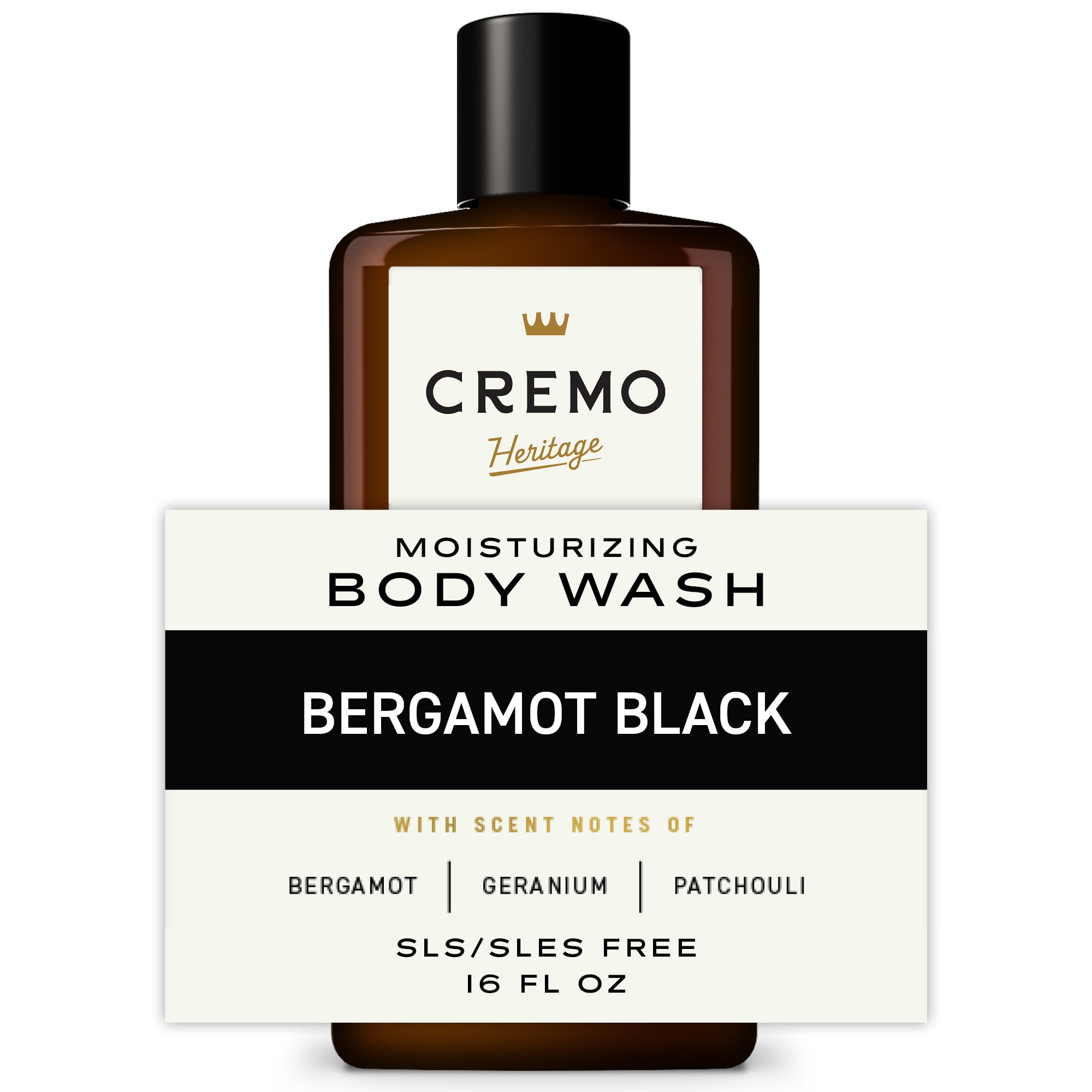 Cremo Mens Body Wash Heritage Black, Bergamot Black Scent, 16 fl oz