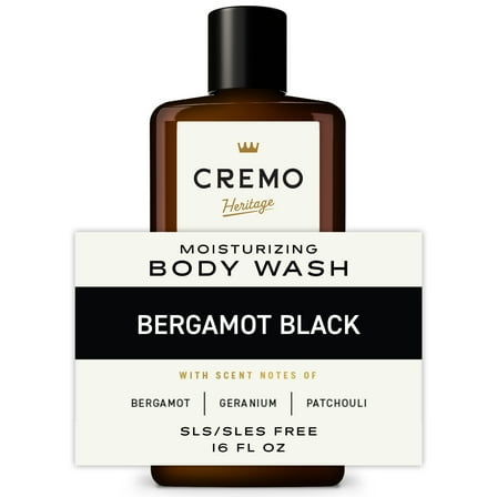 Cremo Mens Body Wash Heritage Black, Bergamot Black Scent, 16 fl oz