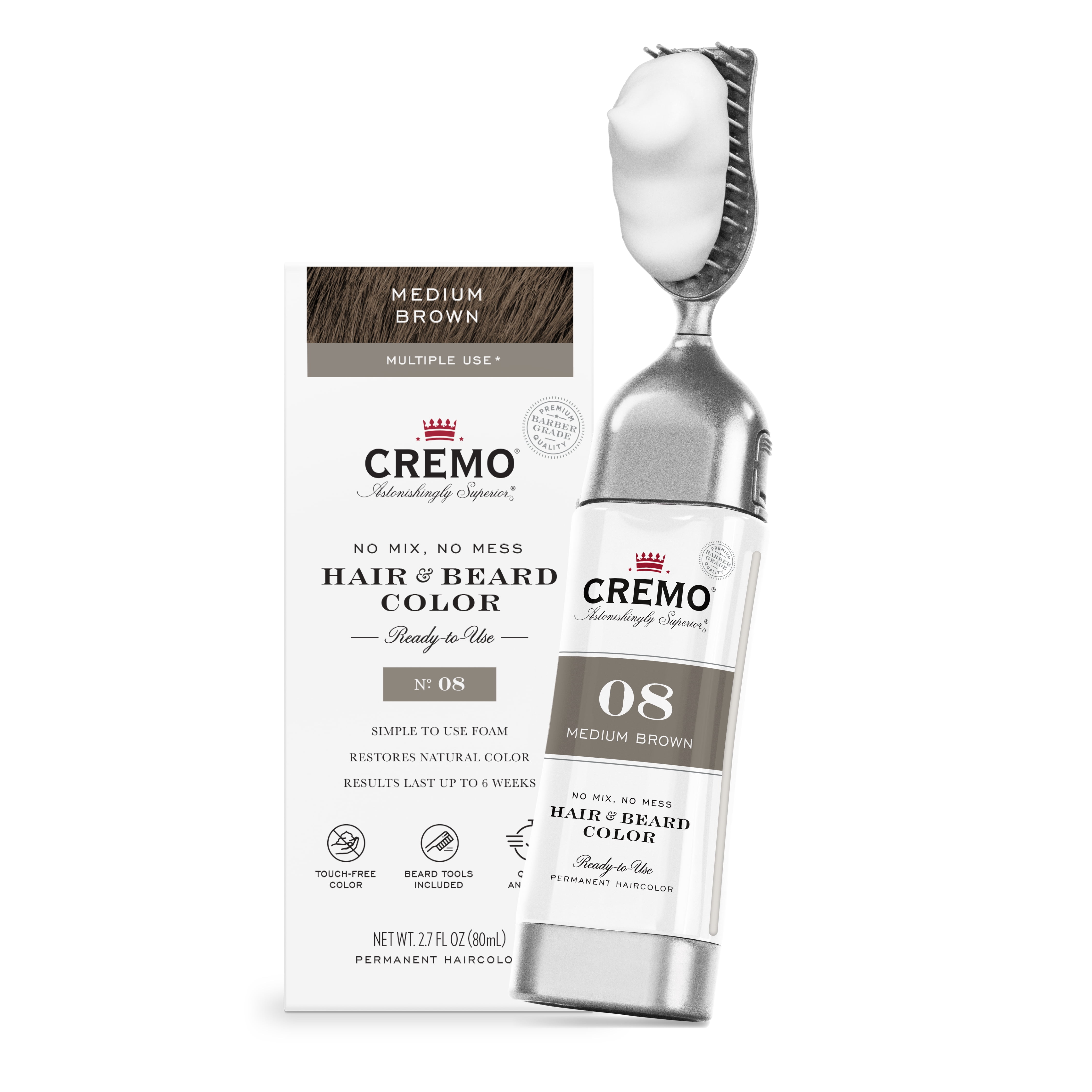 Cremo Men's No Mess Hair & Beard Dye, Medium Dark Brown, 2.7 fl oz