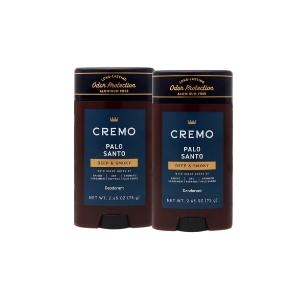 Cremo Palo Santo Aluminum Free Deodorant for Men, 48-hour Long Lasting Odor Protection, 2.65oz - 2 Pack