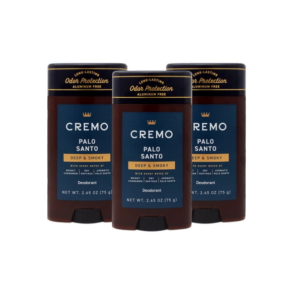 Cremo Palo Santo Aluminum Free Deodorant for Men, 48-hour Long Lasting Odor Protection, 2.65oz - 3 Pack