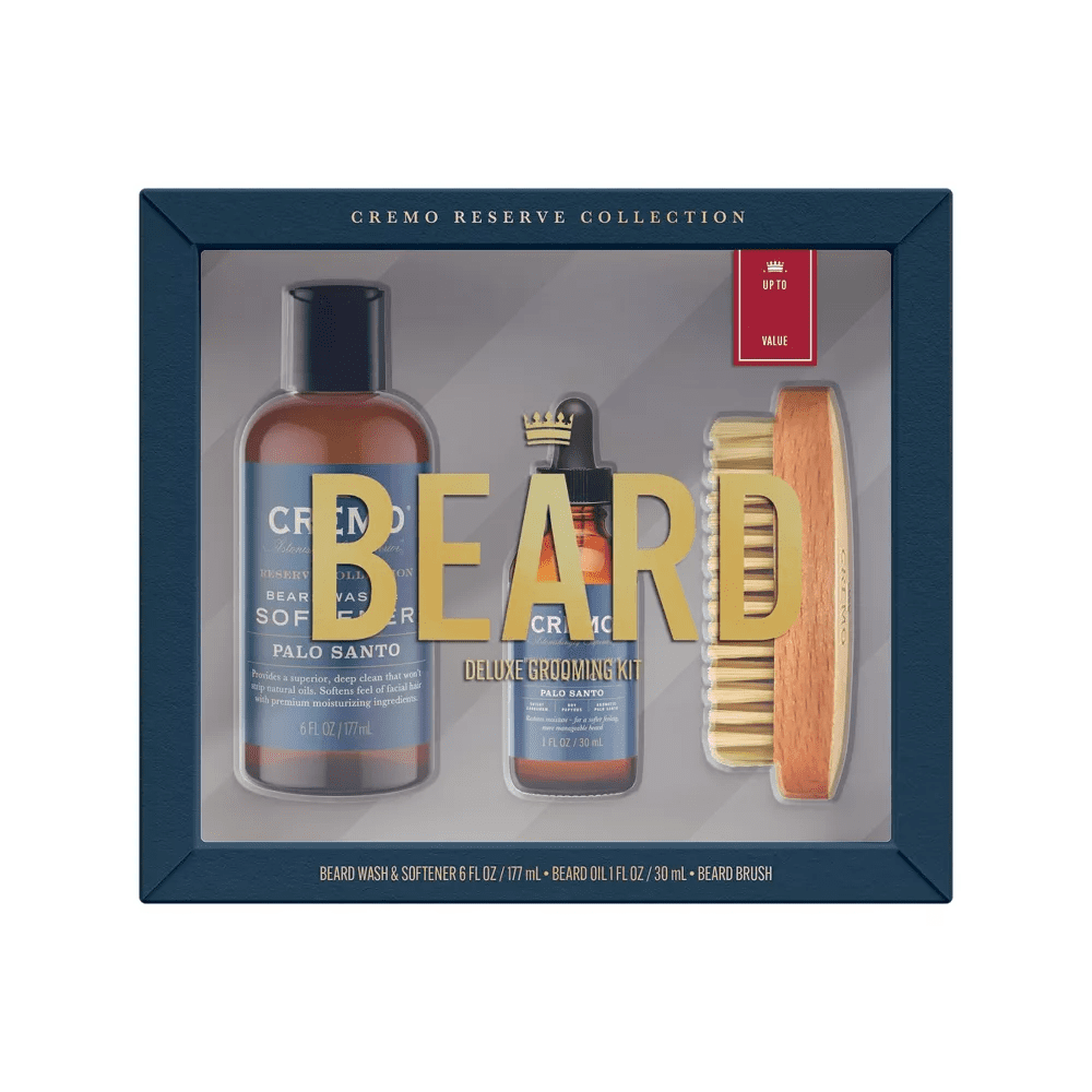 Cremo Palo Santo Beard Kit, 3 Pcs: Beard Wash & Softener 6 oz., Beard Oil 1 oz., & Beard Brush