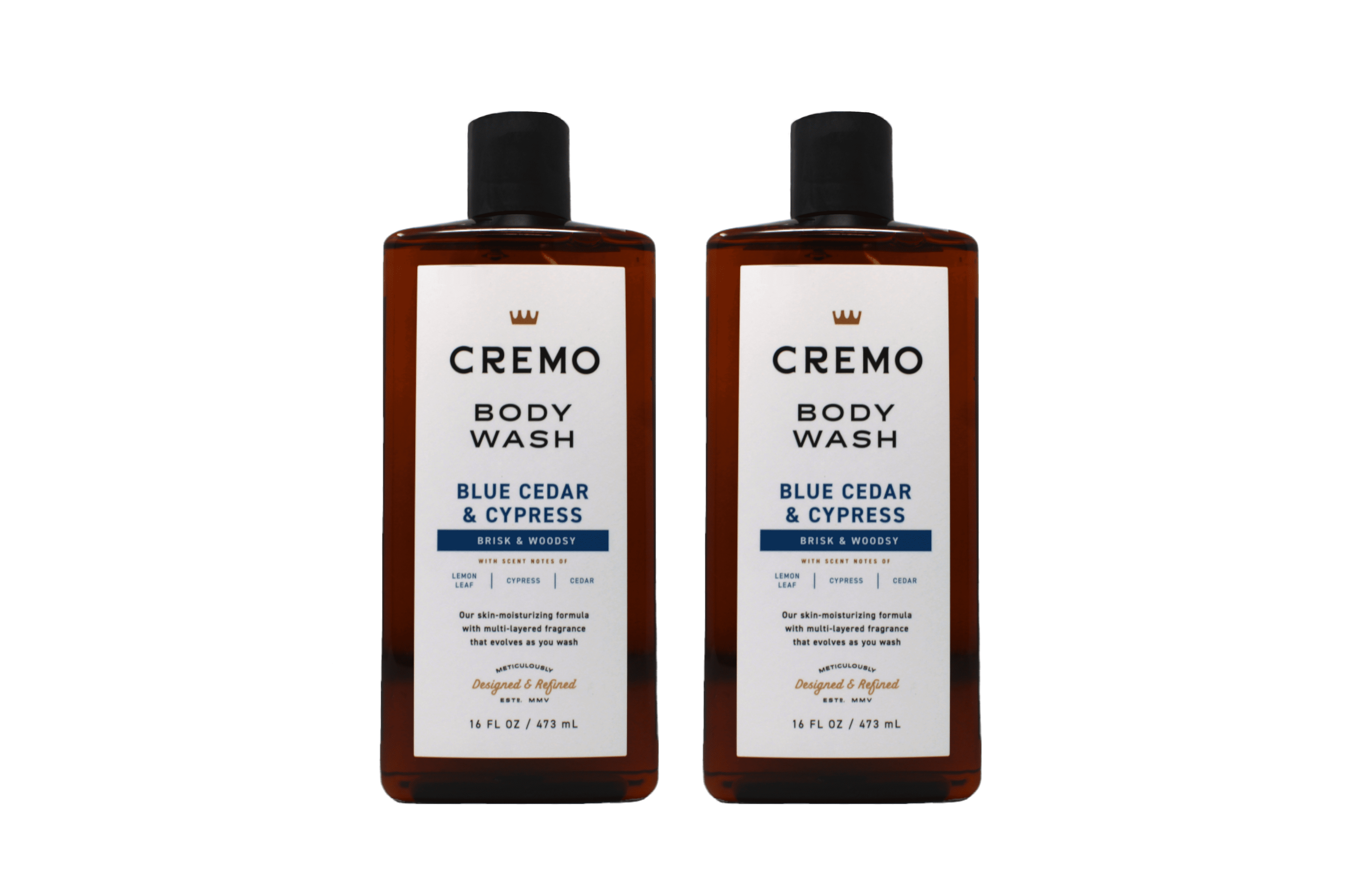 Cremo Rich-Lathering Blue Cedar & Cypress Body Wash, A Woodsy Scent with Notes of Lemon Peel, Cypress and Cedar, 16 Fl Oz (2-Pack)