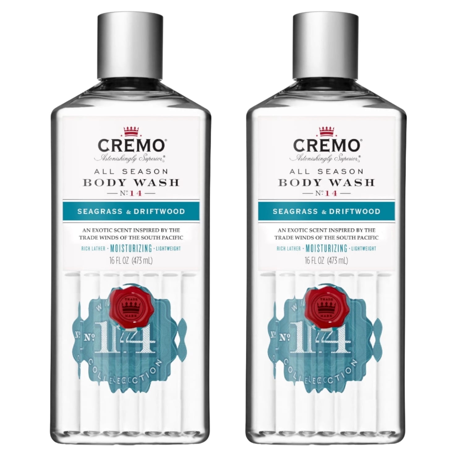 Cremo Rich-Lathering Blue Cedar & Cypress Body Wash, A Woodsy Scent with Notes of Lemon Peel, Cypress and Cedar, 16 Oz (2-Pack)